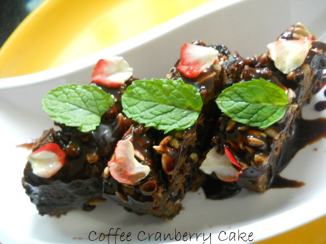 Eggless Coffee Cranberry Cake